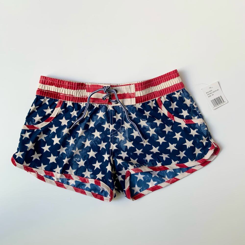 Buc-ee's Red White and Blue Stars and Striped Mini Shorts Women's size XS NWT